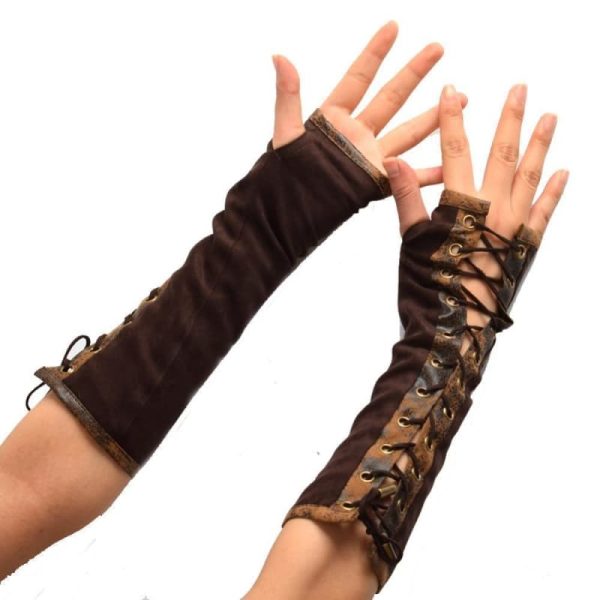 gants longs marron femme