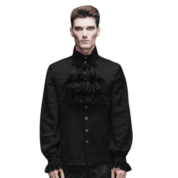 chemise à jabot noire homme