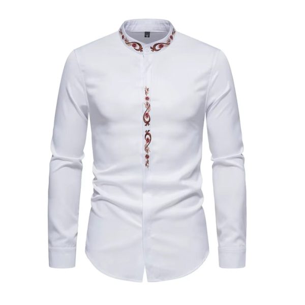 chemise à col mao brodée