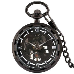 montre à gousset squelette noire